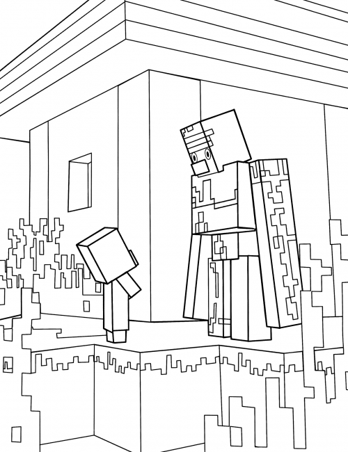 The villager and the Golem coloring page