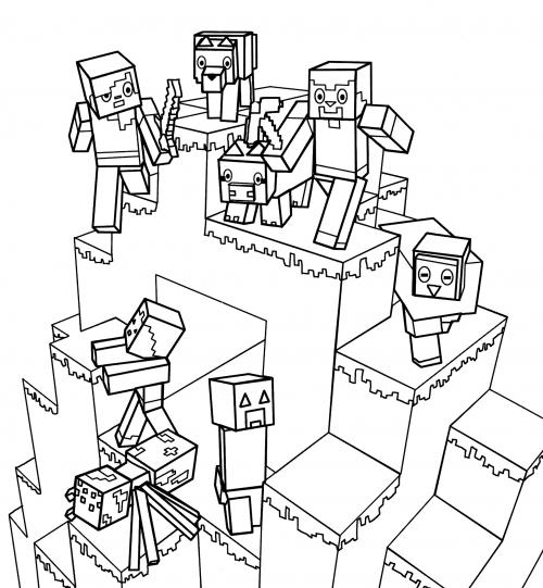 Good and evil mobs coloring page