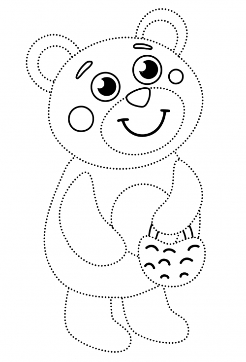 Bear cub with basket coloring page