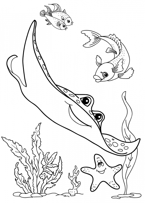 Friendly stingray coloring page