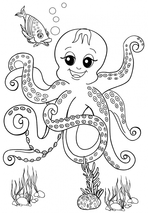 Octopus with long tentacles coloring page