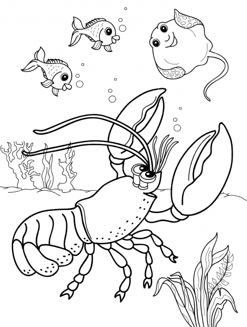 Lobster and its friends coloring page