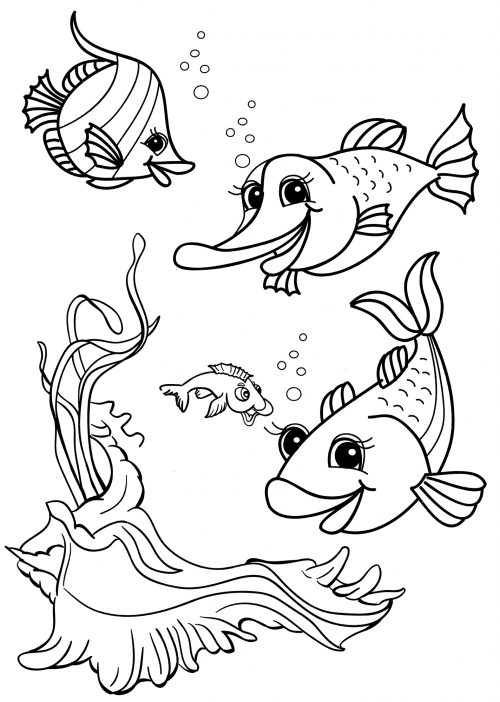 Fish on a walk coloring page