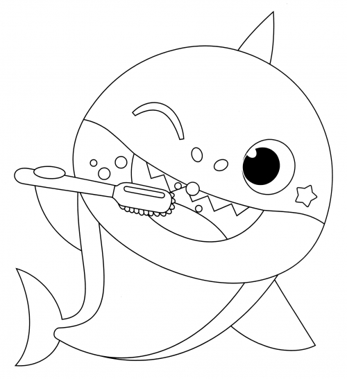 Shark brushing its teeth coloring page