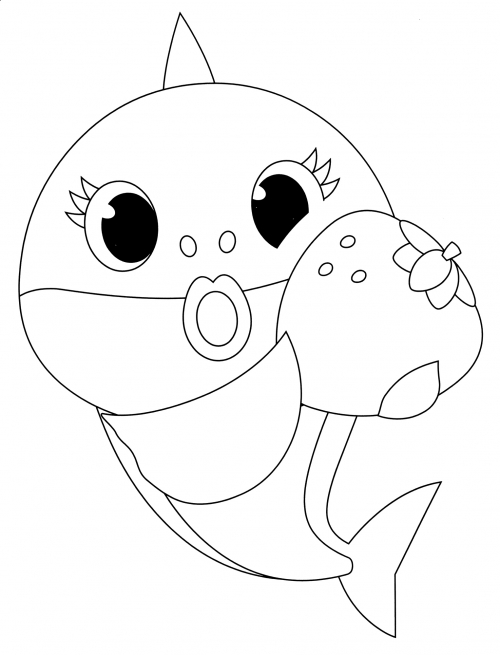 Mum shark with strawberries coloring page