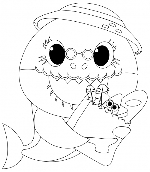 Grandma shark with groceries coloring page
