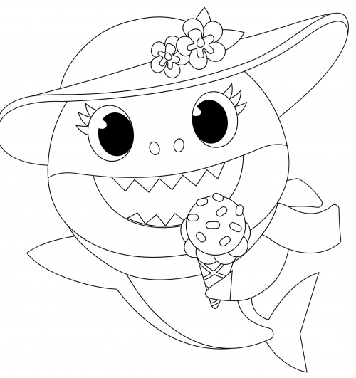Mum shark in the hat coloring page