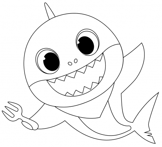 Shark with a fork coloring page