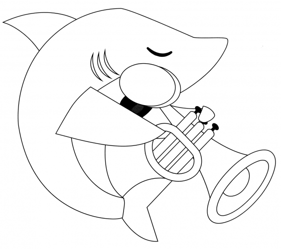 Shark with a trumpet coloring page