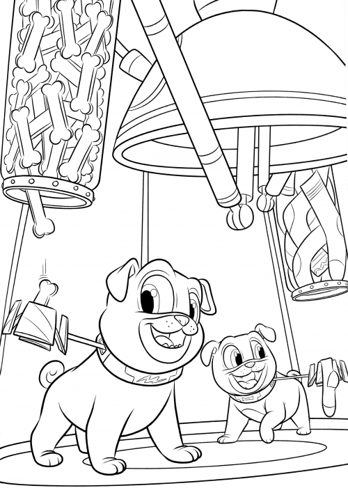 Puppies in the lab coloring page