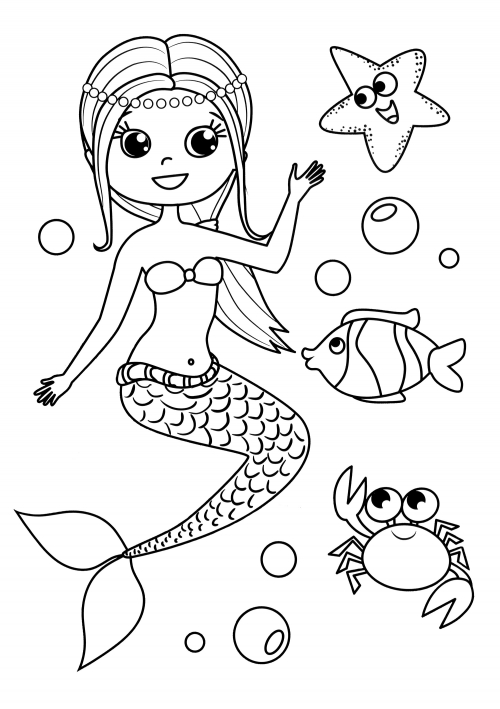 Beautiful mermaid coloring page