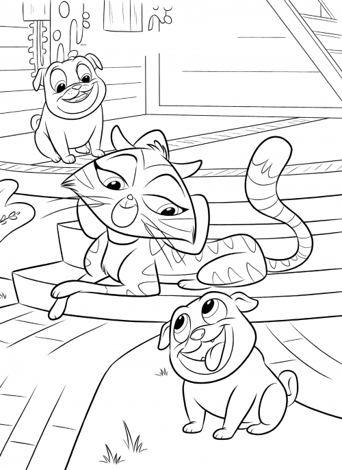 Calm Hissy and puppies coloring page