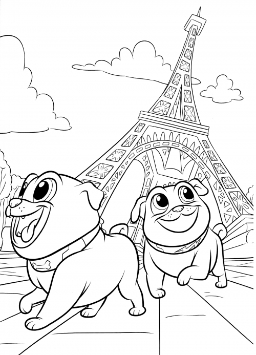 Puppies in Paris coloring page
