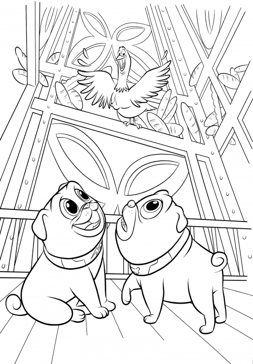 Puppies in a bakery coloring page