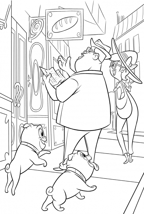 Puppies running down the street coloring page