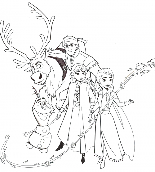 Elsa and her friends coloring page