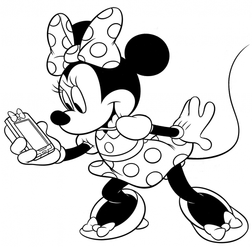 Minnie Mouse with a phone coloring page