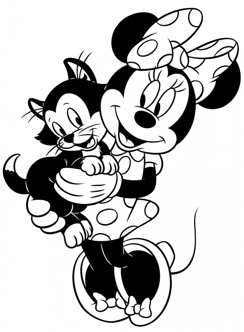 Minnie Mouse with Figaro coloring page