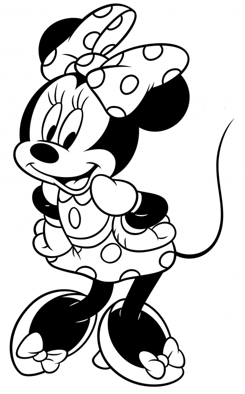 Minnie Mouse in a polka dot dress coloring page