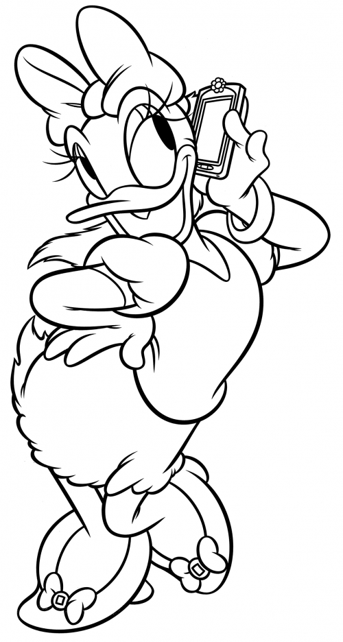 Daisy Duck is on the phone coloring page