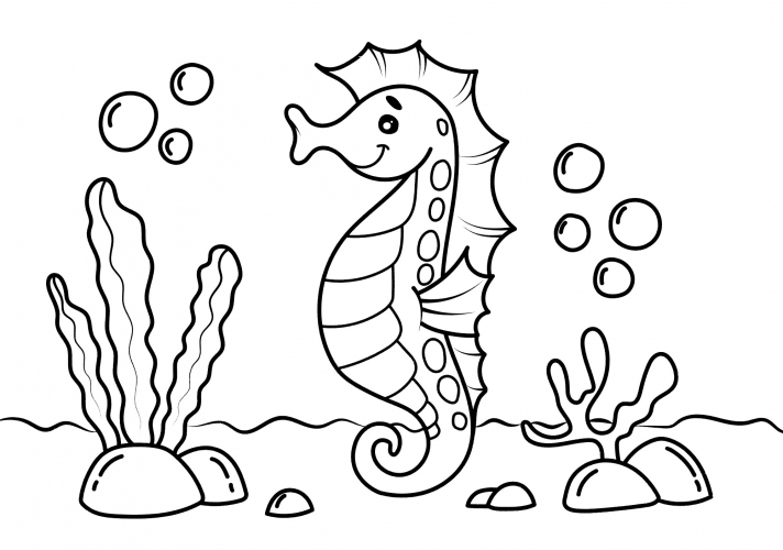 Smiling seahorse coloring page