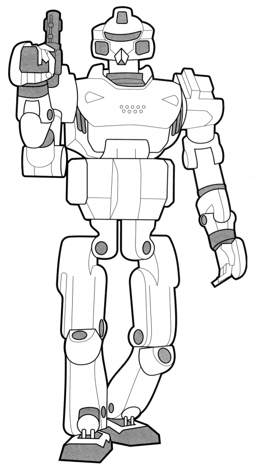 Robot with a gun coloring page