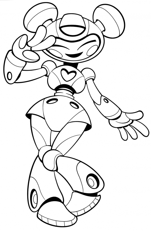 Robot with a heart coloring page