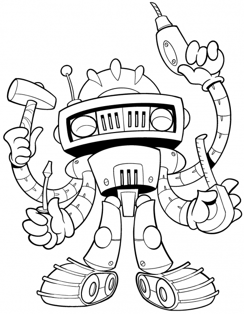 Robot mechanic coloring page