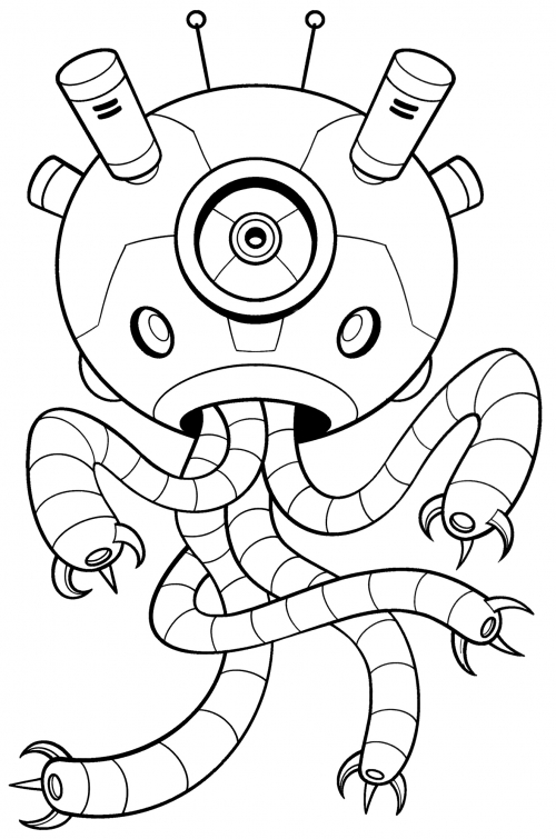 An alien robot coloring page