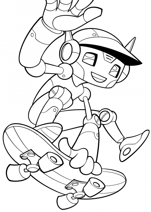 Robot on a skateboard coloring page