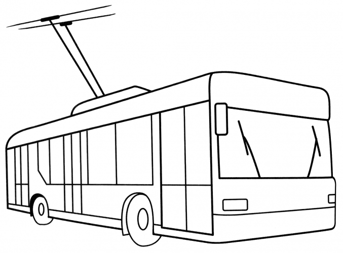 Trolleybus follows the route coloring page