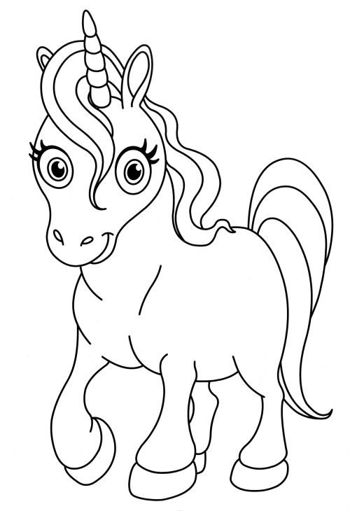 Pink unicorn coloring page