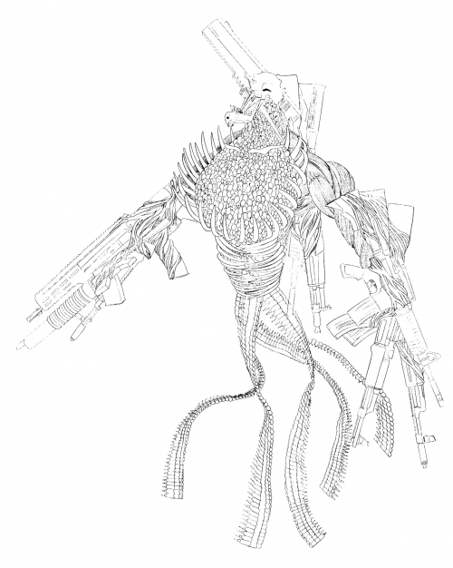 Demon with guns coloring page