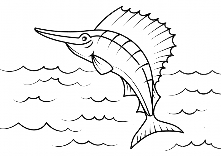 Fish jumped out of the water coloring page