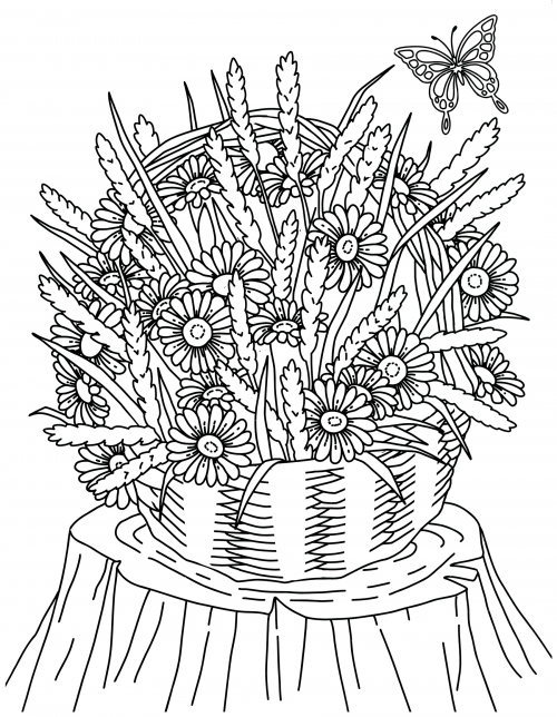 Daisies in a basket coloring page