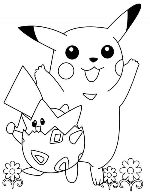 Greetings from Pikachu and Togepi coloring page