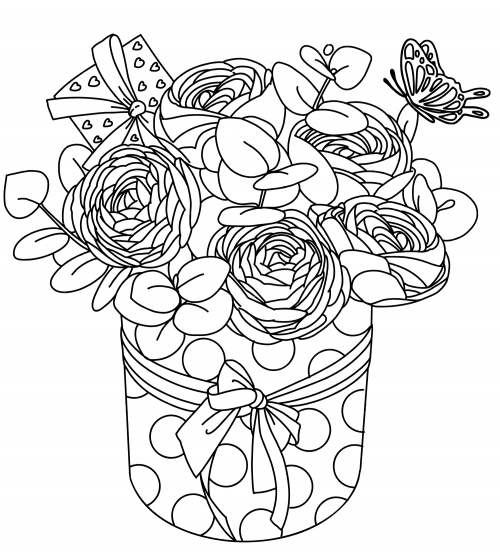 Box of peonies coloring page