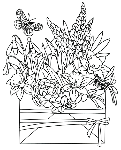 Box of wildflowers coloring page
