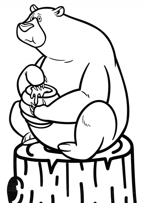 Bear on a stump coloring page