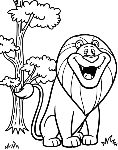 Cheerful lion in the savannah coloring page