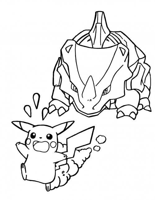 Pikachu escapes from Rhyhorn coloring page