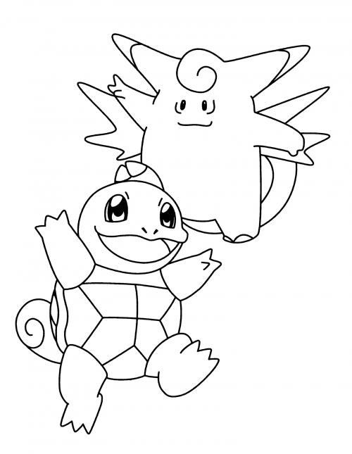 Squirtle and Clefable coloring page