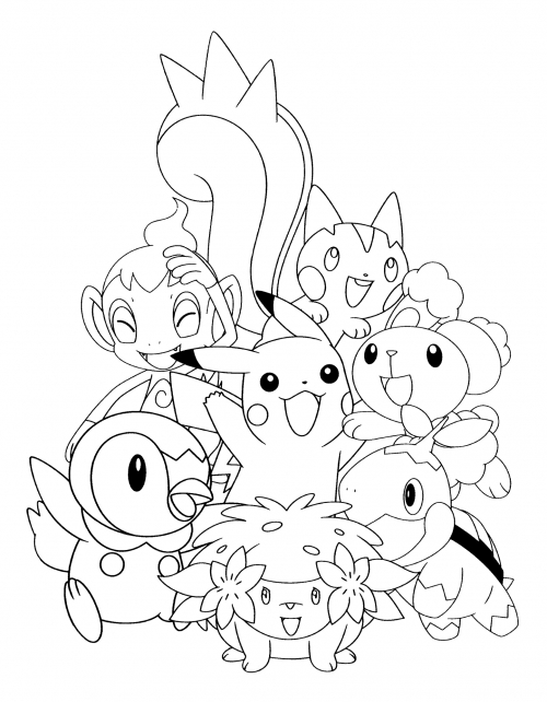 Pikachu and his friends coloring page