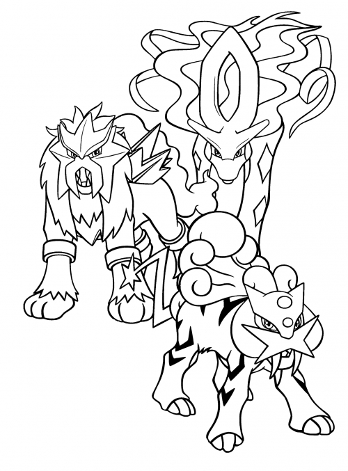 Entei, Raikou and Suicune coloring page