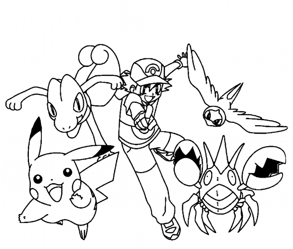 Ash and the brave Pokemon. coloring page