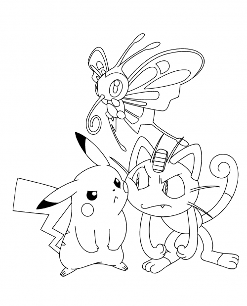 Pikachu and Meowth coloring page