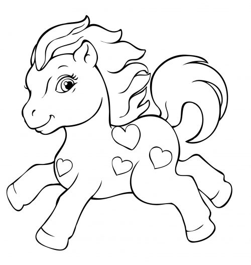 Pony with hearts on its body coloring page