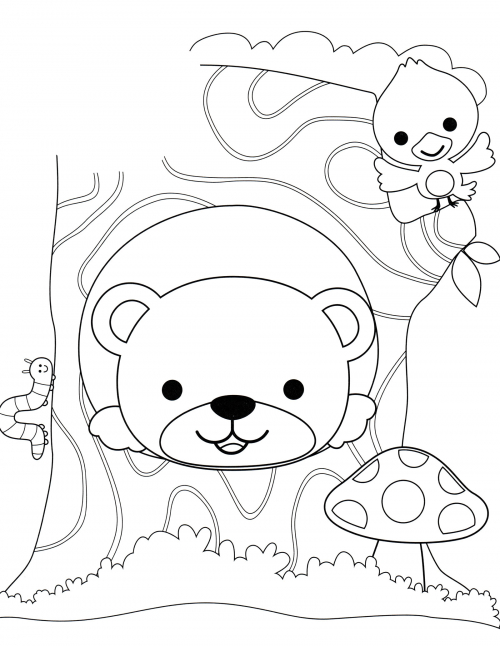 Bear in a hollow tree coloring page