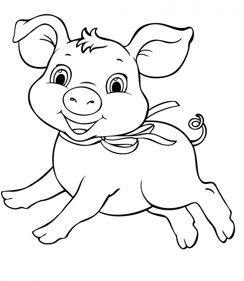 Piglet with a ribbon round its neck coloring page