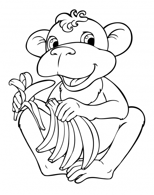 Monkey with a bunch of bananas coloring page